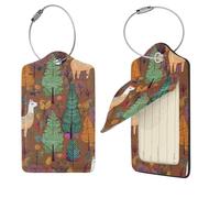 Alpaca in The Forest Luggage Tag for Suitcase PU Leather Suitcase Tag with Stainless Steel Loop and Address Card Baggage Tags Cute Bag Name Travel Tags ID Labels for Women Men 4 PCS