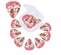 Alpaca listening to music 12 Pack Guitar Picks Set with Custom Organizer Storage Box, Guitar Accessories, Ukulele for Acoustic Guitar, Bass, St