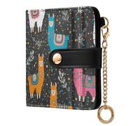 Alpaca Llama Black Print Small Women Wallet RFID Blocking Bifold PU Leather Compact Card Holder with Coin Pocket Zipper Purse for Ladies Women Girls