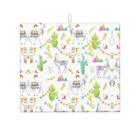 Alpaca Llama Cactus Flag Mountain Print Microfiber Dish Drying Mat,Absorbent Quick Dry Kitchen Counter Mat,Non Slip Foldable Drainer Pad
