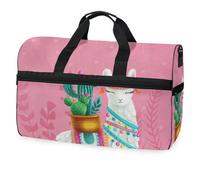 Alpaca Llama Cactus Pink Travel Duffel Bag for Men Women Boys Girls Teens,Oversized Sports Gym Bag with Shoes Compartment Overnight Weekend Yoga Workout Bag Training Handbag