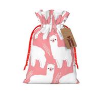 (Alpaca Llama) Christmas Burlap Gift Bags, Eco-Friendly Polyester Drawstring Pouches For Holiday, Birthday & Party Gift Packaging S