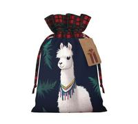 Alpaca Llama Christmas Drawstring Gift Bags With Tags,Xmas Candy Bag | 2 Sizes 6.9""X11.8"" /4.7""X8.3""Plaid Cotton Bags Sacks Xmas Red Wrapping Storage Bags For Gift Candy Goodie Party Suppliy
