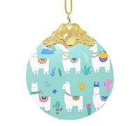 Alpaca Llama Elegant Glass Round Pendant, Detailed 3.3 Inch Holiday Ornament For Gift And Celebration