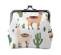 Alpaca Llama Full Double-Sided Printed Pattern Women's and Girls' Fashionable Leather Kiss Lock Coin Purse Card Bag