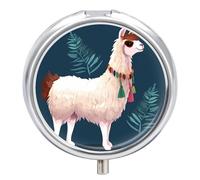 Alpaca Llama Pill Box 3 Compartment Small, Personalized Pill Organizer with Mirror, Portable Pill Case for Pocket Or Purse, Round Pill Containe Travel Gifts, Pill Holder