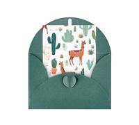Alpaca Llama Print Blank Greeting Cards, Love Buttons, Pearl Paper Envelopes Suitable For Various Occasions - Anniversary Cards, Thank You Cards, Holiday Cards, Wedding Cards, Congratulations.