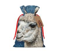 Alpaca Llama Print Christmas Drawstring Gift Bags With Cards For Xmas Party Decorations Holiday