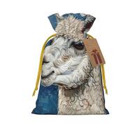 Alpaca Llama Print Christmas Drawstring Gift Bags With Cards For Xmas Party Decorations Holiday