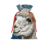 Alpaca Llama Print Christmas Drawstring Holiday Candy Bag Xmas Sacks Reusable Wrapping Bags Party Favor