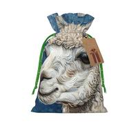 Alpaca Llama Print Christmas Drawstring Holiday Candy Bag Xmas Sacks Reusable Wrapping Bags Party Favor