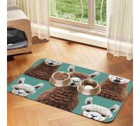 Alpaca Llama print Pet Food Mat Absorbent Non-Slip PU Leather Feeding Mat for Dogs Cats Pet Bowl Placemat