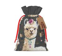 Alpaca Llama Printed Christmas Drawstring Gift Bags-Xmas Wrapping Bags,Candy Bag,For Holiday Party Decorations,Wedding Party Supplies S Red Ribbon