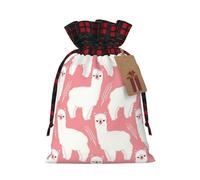 Alpaca Llama Printed Christmas Drawstring Linen Gift Bags â€“ Reusable Burlap Fabric Bags With Tags For Christmas Gifts, Party Favors, Wedding Decor & Holiday Packaging 2 Sizes