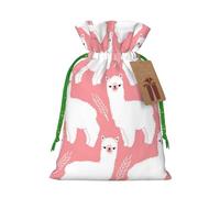 (Alpaca Llama) Printed Christmas S Size Gift Bags with Green Ribbon Drawstring Candy Bags for Kids Xmas Holiday Christmas Eve Presents