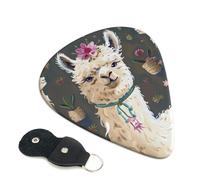 Alpaca Llama Printed Guitar Picks, 6 Pack with Leather Keychain Pick Holder - 0.46mm, 0.71mm, 0.96mm Assorted Thickness for Acoustic Ukulele, Electric Guitar, Acoustic Guitar, Bass