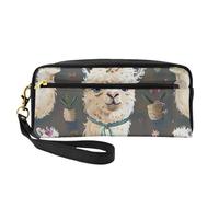 Alpaca Llama Printed Leather Makeup Bags with Wrist Strap Portable Travel Toiletry Bag Cosmetic Organizer Bag for Women