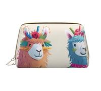 Alpaca Llama Printed Makeup Bag for Women Portable Leather Make up Bag Travel Zipper Cosmetic Bags Organizer