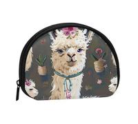 Alpaca Llama Printed Mini Coin Pouch, Shell Shape Zip Around Wallet, Small Zipper Pouch for Cash, Cards, Keys, Lipstick, Storage Pouch, Travel Organizer