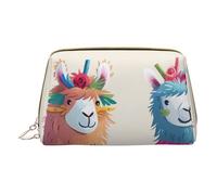 Alpaca Llama Printed Small Makeup Bag Portable Leather Make up Bag Travel Zipper Cosmetic Bags Organizer for Women
