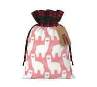 Alpaca Llama Printing Color Matching Plaid Christmas Bag With Drawstring,4.7x6.9 In For Christmas Halloween