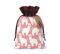 Alpaca Llama Printing Color Matching Plaid Christmas Bag With Drawstring,4.7x6.9 In For Christmas Halloween