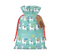 Alpaca Llama Printing Drawstring Christmas Bag With Kraft Tag 4.7x6.9 Inch For Halloween Wrapping Gifts