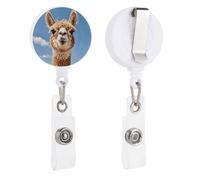 Alpaca Llama Retractable Badge Reel - Personalized ID Name Badge Holder with Lanyard Cute Badges Reel Holder Round Nurse Doctor Name Tag Badges Clip for Work