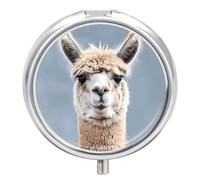 Alpaca Llama Round Pill Box with Mirror 3 Compartment Portable Pill Case for Travel Outdoor Use Cute Small Pill Organizer for Pocket Or Purse