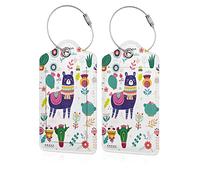 Alpaca Luggage Tag Privacy Cover Stainless Steel Loop Suitcase Label Identify PU Leather Couples Honeymoon Wedding Bridal Travel Baggage Bag Tags Gift for Women Girls Set of 2 (Alpaca)