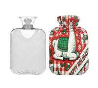 Alpaca Merry Christmas Red Plaid Water Bottle for hot Water with Soft Cover 2L Bottle Bag for Neck and Shoulder Pain Relief Hand Feet Warmer Bolsa Caliente para Dolores Menstrual