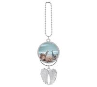Alpaca on The Grass Car Pendant, Rear View Mirror Hanging Ornament, Auto Decor for Rearview Mirror, Keychain Silver-Style