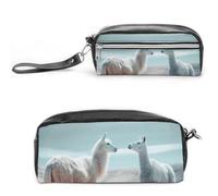 Alpaca on The Grass Pencil Case Large Capacity Leather Pencil Pouch with Zipper, Portable Small Makeup Bag, Office Supplies Organizer for Women Men