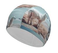 Alpaca on The Grass Swim Cap for Adult, Elastic Fabric Swimming Cap, Comfortable Bathing Cap for Long & Short Hair