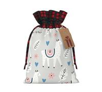 Alpaca Printing Color Matching Plaid Christmas Bag With Drawstring,4.7x6.9 In For Christmas Halloween