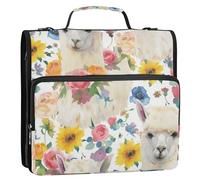 Alpaca Simple Summer Flowers 1.5-Inch 3-Rings Office Binder Organizer with Handle and Removable Shoulder Strap Laege Capacity Portable Home Travel Safe Storage Bag for School and Office Encuadernador
