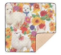 Alpaca Simple Summer Flowers Large Non-Slip Baby Kick Crawling Mat for Floor Portable Foldable Infant Play Activity Mat for Baby Kids Toddlers Infants, 50'' x 50''