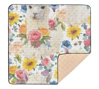 Alpaca Simple Summer Flowers Soft Padded Baby Kick Crawling Mat for Floor Waterproof Foldable Newborns Kicking Mat for Baby Toddler Infant, 50'' x 50''