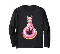 Alpaca Sitting on Donut Illustration Long Sleeve T-Shirt