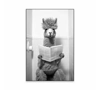Alpaca Sitting On Toilet Funny Bathroom Animals Poster Print Canvas Painting Wall Art Humour Wc Toilet Home Room Decor 50X70Cm Unframed