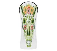 Alpaca Skull Skeleton Cucumber Green Outlined Marigold Golf Club Head Covers Premium Leather Headcovers with Interchangeable No. Tags for Driver Fairway Wood Hybrid