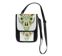 Alpaca Skull Skeleton Cucumber Green Outlined Marigold Travel Wallet Passport Holder Neck Wallet Slim Lightweight Crossbody Bag with Adjustable Strap