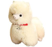 Alpaca Stuffed Animal Plush - 9.84 Inch Cushion | Short Plush & PP Cotton Llama Toy With Bell, Odorless Decorative Nursery Pillow Gift For Kids Birthday Amusement Park Carnival Prizes