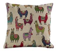 Alpaca Tapestry Double Sided Cushion Cover. 17"x17" Square. Quirky Cute Multicoloured Llama Design. Handmade in the UK from from Heavyweight Woven Fabric.