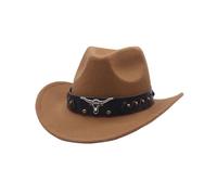 Alpaca Vest Men's Western Denim Curved Top Hat Wool Hat with Large Brim British Jazz Hat in Autumn and Winter Style Horses, khaki, One Size