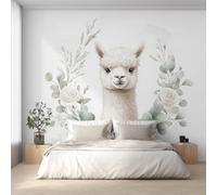 Alpaca Wallpaper for Living Room, Eucalyptus Leaves Flower Wall Mural for Bedroom, Non-Woven Photo Wallpaper Home Decor 366X254cm, Wall Decoration D22