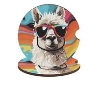 Alpaca Wearing Sunglasses Car Cup Holder Coasters 2-Pack Absorbent Wood & Cork Coasters for Car Cup Holders, Festive Car Accessories for Women & Men