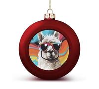 Alpaca Wearing Sunglasses Christmas Ball Ornaments - Red Shatterproof Plastic Vintage Rustic Xmas Tree Decorations Pendant for Family Holiday Wedding Party Xmas Hanging Decoration
