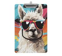 Alpaca Wearing Sunglasses Clipboard 8.5×12.5 Inch Acrylic Clip Board with Metal Clip A4 Letter Size Decorative Clipboard Cute Hanging Clipboards for Office, Teacher, Nurse, Doctor,