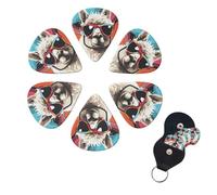Alpaca wearing sunglasses Guitar Picks 6 Pack, 0.46mm Thickness Celluloid Bass Pick with Leather Guitar Pick Holder Keychain Abstract Art Pics Plectrum for Acoustic Electric Guitar, Ukulele, Bass